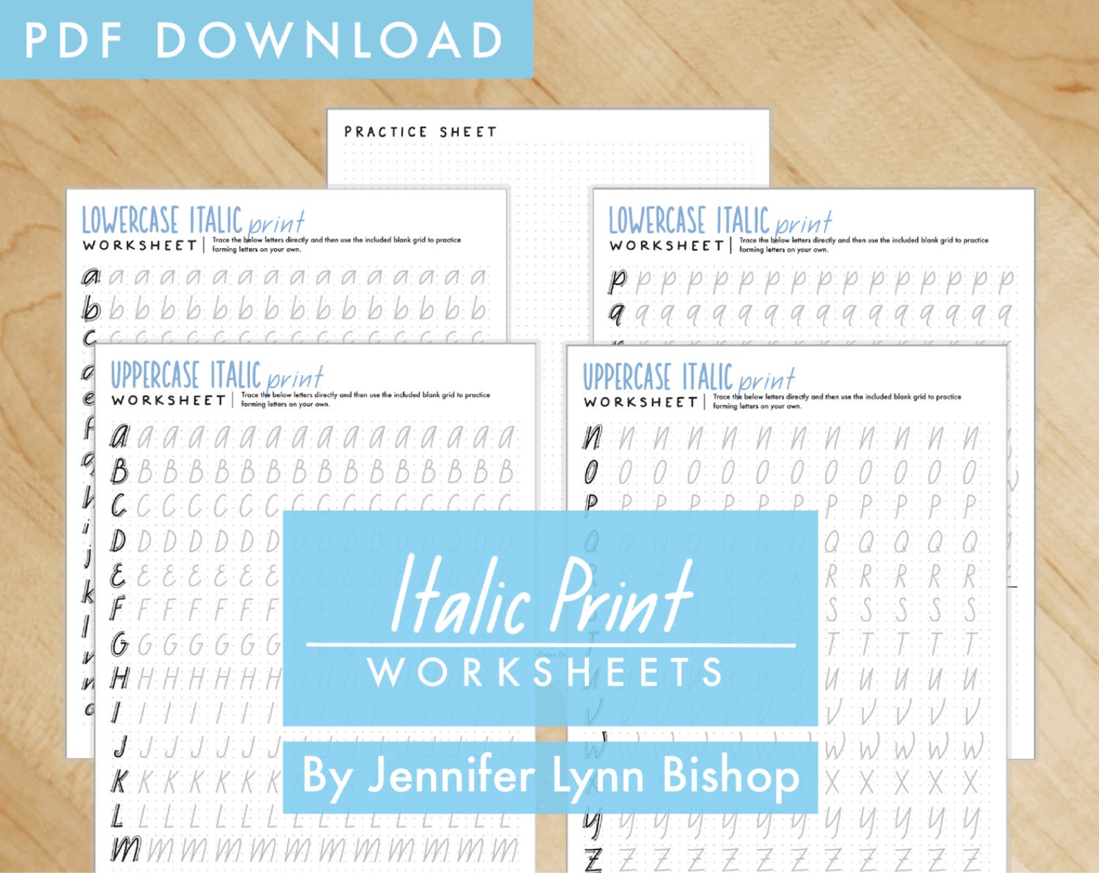 Italic Print Worksheets Handwriting Printable PDF Digital