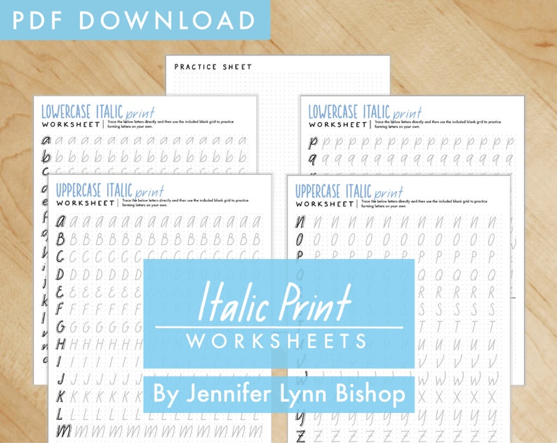Italic Print Worksheets Handwriting Printable PDF Digital