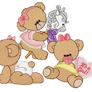 12 x beerborduurontwerpset: "It's A Girl", machineborduurwerk, 12 schattige kleine beren (in 2 maten)