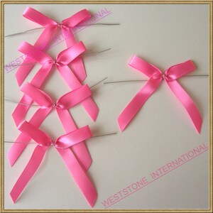 25 Solid Pink Satin Pre-Tied Ribbon Bow for cello bag in wedding and Party