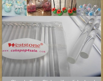 50pcs 8" (20cm) Crystal Clear Lollipop Sticks For Cake Pops or Lollipop Candy - Solid acryic