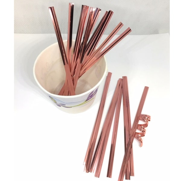 100 pcs 4 in or 7 in Rose Gold metallic twist ties for cello bags