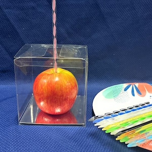 15pcs Candy Apple Packing Sets - 4&quot;x4&quot;x4&quot; Candy Apple Box With 8mm Hole Top, 6”x7/32” Acrylic Pointed Sticks and 4”x4” Silver Paper Board