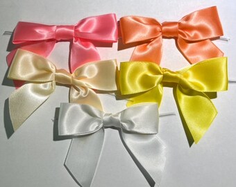 50pcs Satin Bows 3 1/2" Span x 2" Tail, Ribbon Width 1", Pre-Tied Bows or Self-Adhesive Bows for Wedding or Birthday party