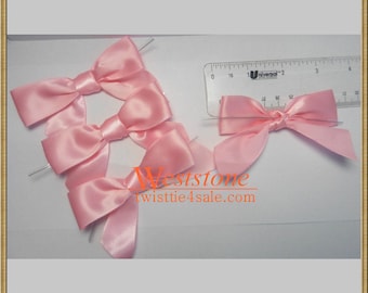 50pcs 3 1/2" Pink Satin Ribbon Bow  with4" clear ties