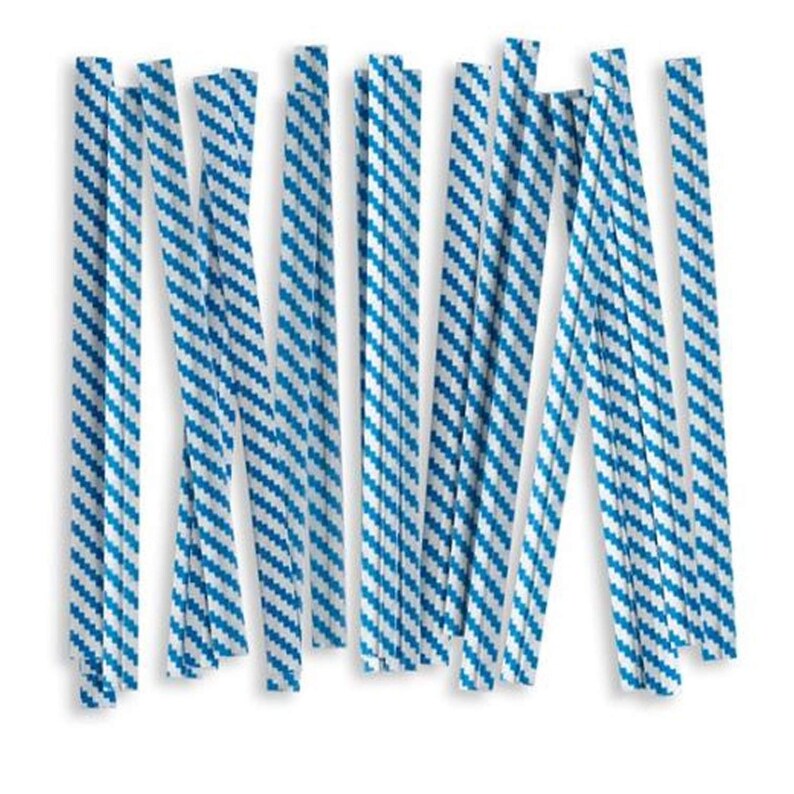 Won/'t Rip or Pull off 100pcs Bright Colorful Blue Stripe PlasticPaper coated 47 x 14 Twist Ties