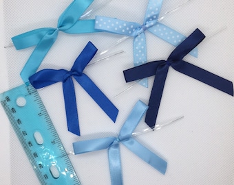 50pcs 2 1/2" Blue Satin Pre-Tied Ribbon Bow for Cello Bags Gift Bags - 5 colors for your choice