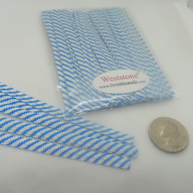 Won/'t Rip or Pull off 100pcs Bright Colorful Blue Stripe PlasticPaper coated 47 x 14 Twist Ties