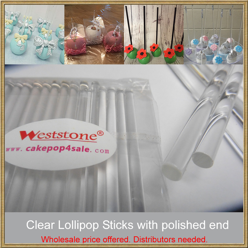Weststone - 50pcs 8 X 5/32(4mm) Solid Crystal Clear Sticks for Cake Pops  Lollipop Candy and cake toppers - Reusable and no hollow
