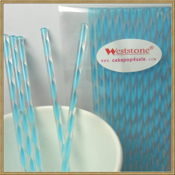 50pcs 6" (15cm) Acrylic Sticks For Cake Pops or Lollipop Candy - Blue Swirl