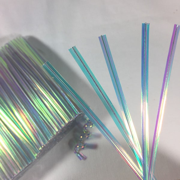 Rainbow or Iridescent 4 in  color metallic twist ties for cello bags in birthday party