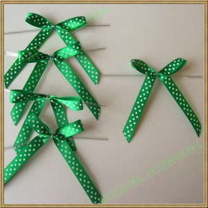 50 Polka Dot Green Satin Pre-Tied Ribbon Bow for cello bag in wedding and Party