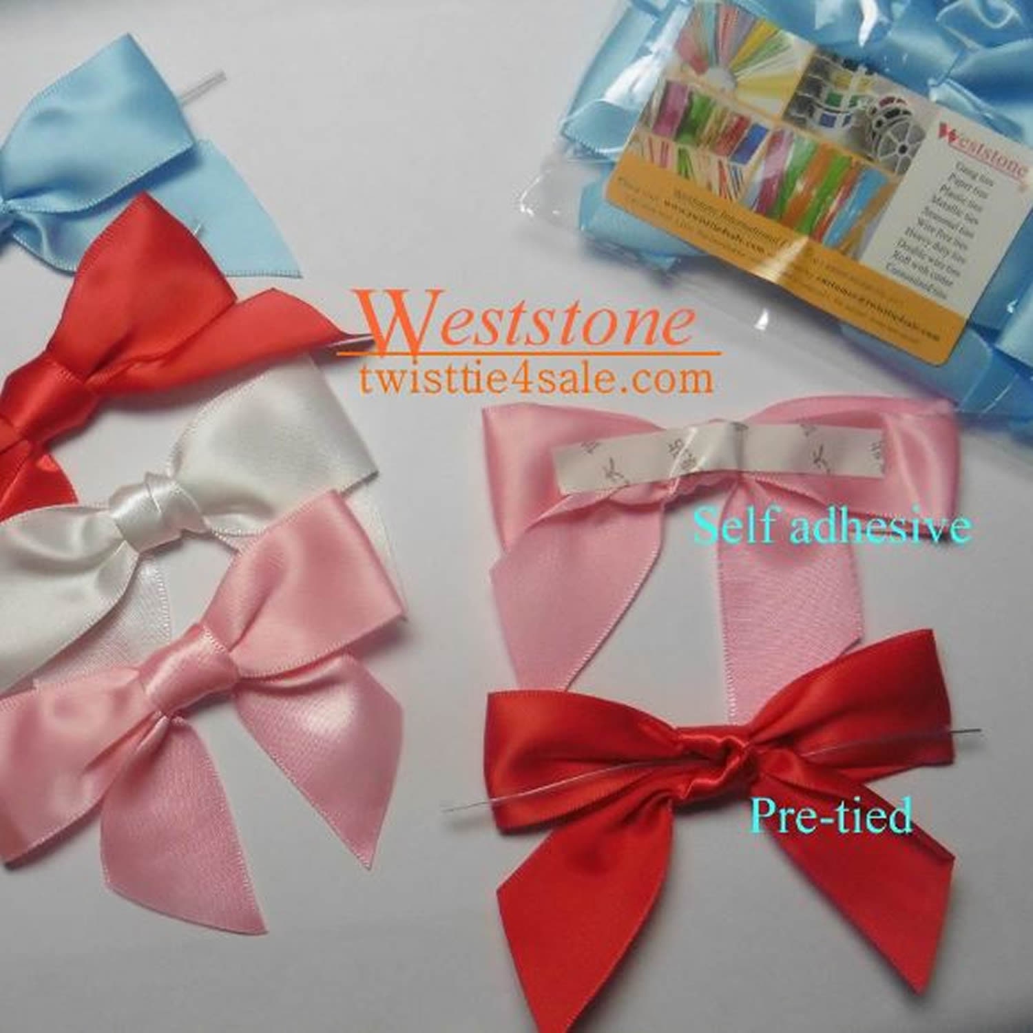 Red – 5cm Satin Ribbon Bow – (Self Adhesive) – 12 Pack – Italian Options