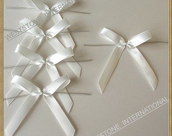 25 Solid White Satin Pre-Tied Ribbon Bow for cello bag in wedding and Party
