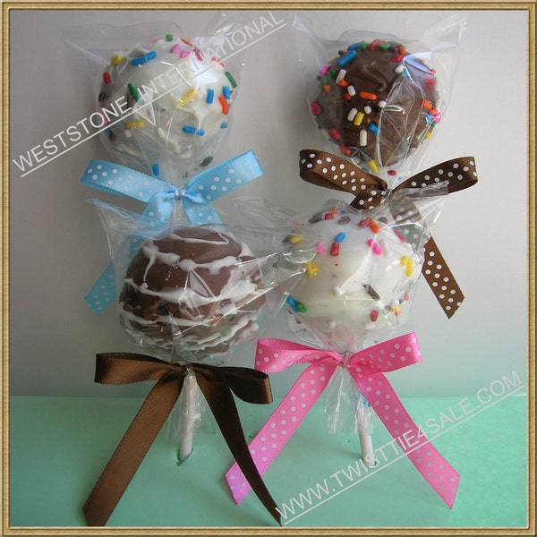 25pcs 6" Lollipop Stick, 25 pcs Poly Bag, 25pcs Pre tied ribbon bows for cake pops