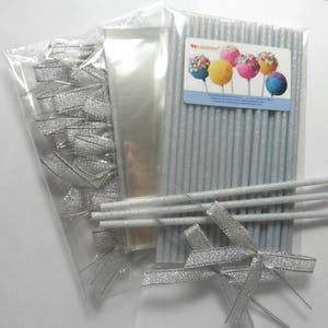 25pcs 6&quot; Plastic Dust Silver Glitter Sticks + Bags + Silver Ribbon bows