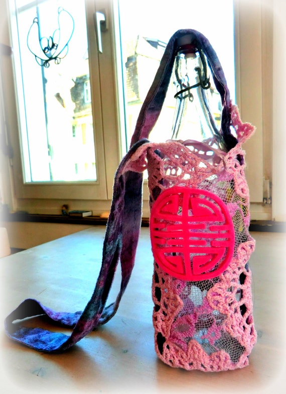 Crochet Water Bottle Holder From Upcycled Shopping Bags - Upcycle