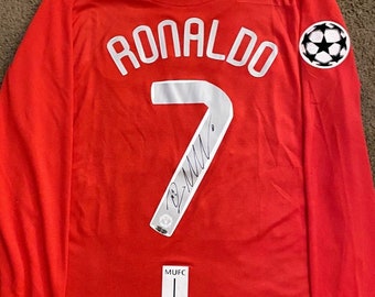 07-08 Finale de l'UEFA Champions League Ronaldo SIGNÉ Maillot, Maillot rétro Manchester United, Maillot Ronaldo, Chemise Manchester United Ronaldo