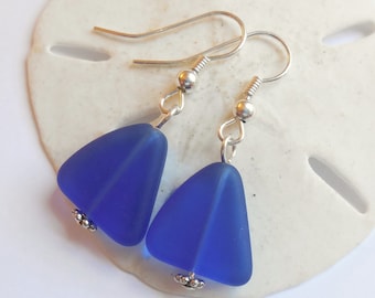 Royal Blue Sea Glass Earrings, Sea Glass Jewelry, Beach glass Earrings, Beach Glass Jewelry , FREE US SHIPPING