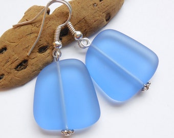 Large Sapphire Blue Sea Glass Earrings, Sea Glass Jewelry, Beach glass Earrings,  Beach Glass Jewelry, Bridesmaid Jewelry.  FREE US SHIPPING