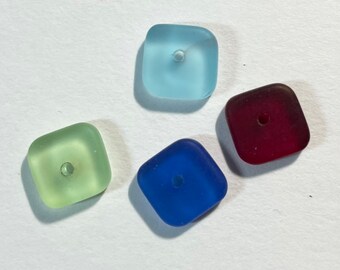 Square cultured sea glass spacers 8x9mm Jewelry making supply sale. Sea Glass Beads. Beach Glass. Various colors. Free US shipping.