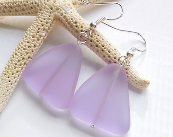 Large Light Purple Sea Glass Earrings, Beach Jewelry, Beach Glass Earrings, Seaglass Jewelry, Beach Wedding, Bridesmaid. Free US Shipping