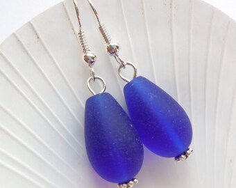 Royal Blue Sea Glass Earrings Sea Glass Jewelry Seaglass Earrings Seaglass Jewelry Beach glass Earrings  Beach Glass Jewelry FREE SHIPPING