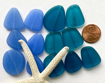 Large Cultured Sea Glass Beads 18-22 mm assorted Blue beach glass for Jewelry Making. Predrilled free-form flat glass beads.Free US Shipping