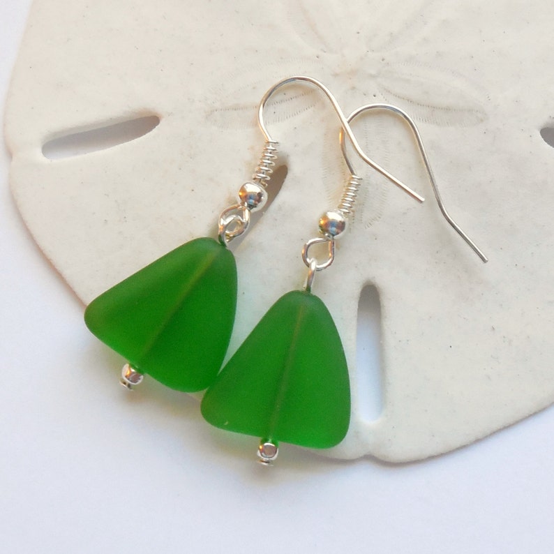 Shamrock Green Sea Glass Earrings,Sea Glass Jewelry,Seaglass Earrings,Seaglass Jewelry,Beach Glass Jewelry,Beach Glass Earrings. Free Ship image 2