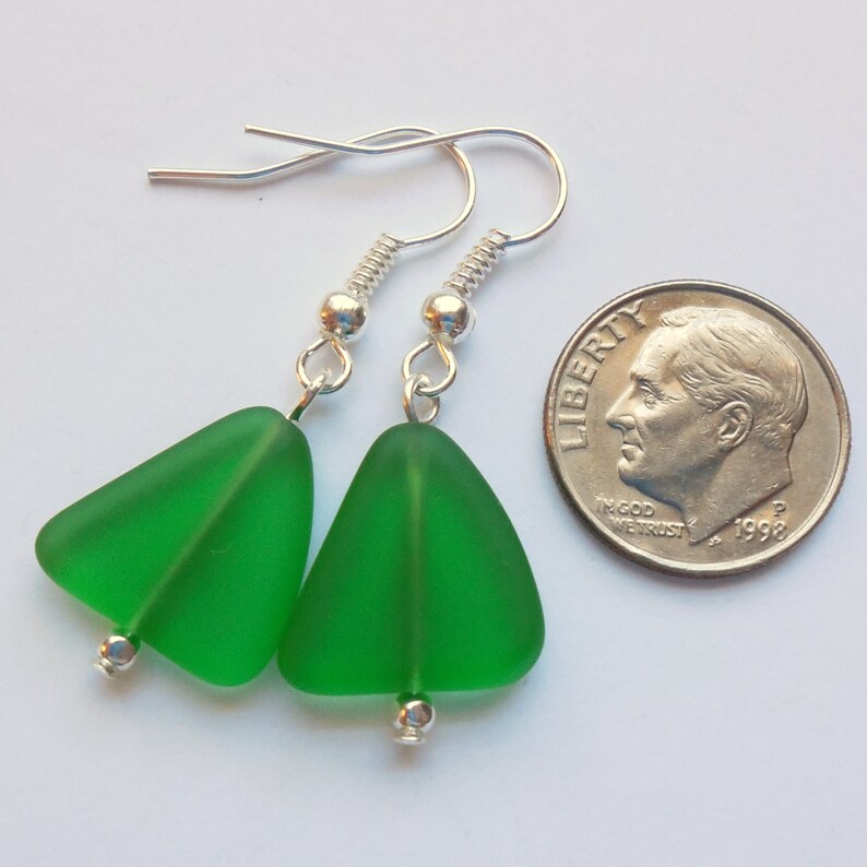 Shamrock Green Sea Glass Earrings,Sea Glass Jewelry,Seaglass Earrings,Seaglass Jewelry,Beach Glass Jewelry,Beach Glass Earrings. Free Ship image 4