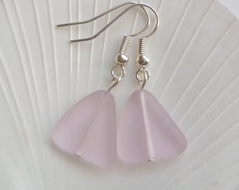 Pink Beach Glass Earrings, Pink Beach Glass Jewelry, Pink Seaglass Jewelry, Pink Sea Glass Earrings. FREE US SHIPPING