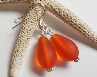 Tangerine Sea Glass Earrings,Sea Glass Jewelry,Seaglass Earrings,Seaglass Jewelry,Beach Glass Jewelry,Beach Glass Earrings.Free US Ship