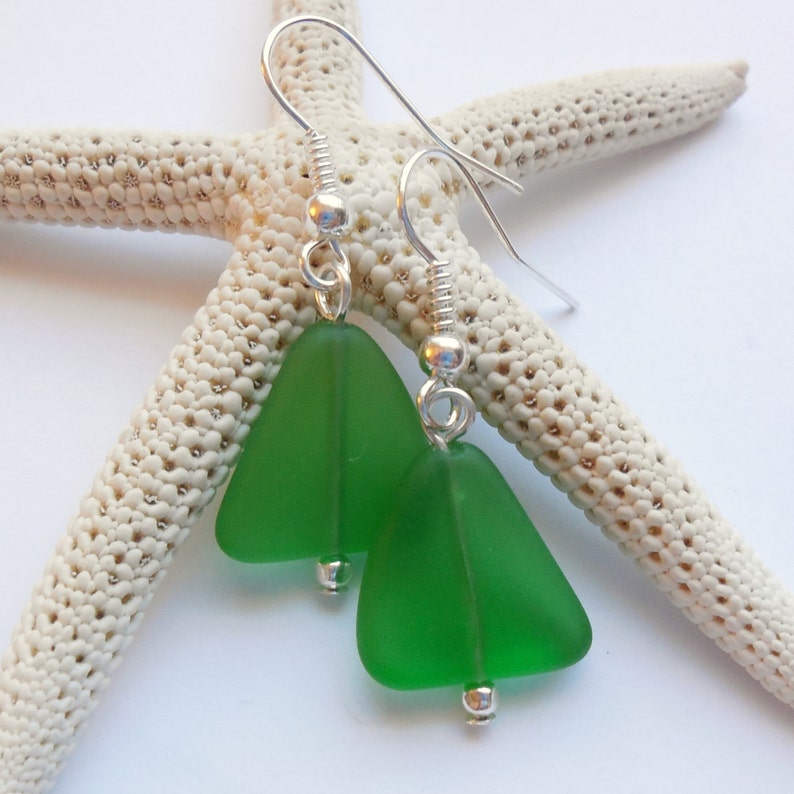 Shamrock Green Sea Glass Earrings,Sea Glass Jewelry,Seaglass Earrings,Seaglass Jewelry,Beach Glass Jewelry,Beach Glass Earrings. Free Ship image 1