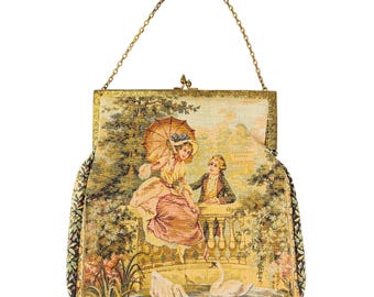 Cartera de tapiz francés de la década de 1930 con talón de entrada para orquesta de 1970