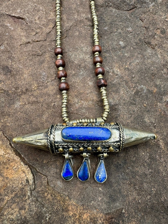 Bedouin Kuchi Afghan tribal lapis necklace with br