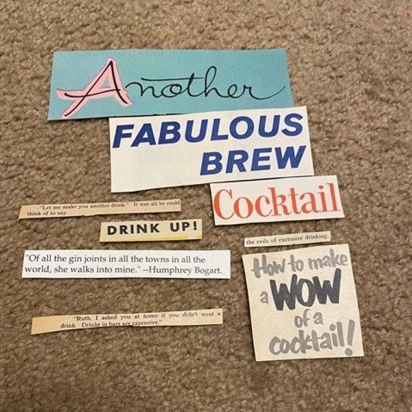 9 piece Cocktail Drinks Alcohol Paper Ephemera Pack Kit Junk Journal Vintage Magazine Images 40s 50s 60s 70s Art Journal Collage DIY Crafts