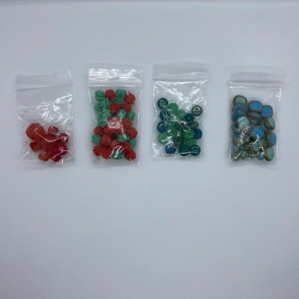 4 Sets of Bead Landing Michaels Plastic Beads Cherry Red Beads, Teal Aqua Rose Beads, Gumdrop Beads, Green and Blue Ocean Beads Bead Mix b1