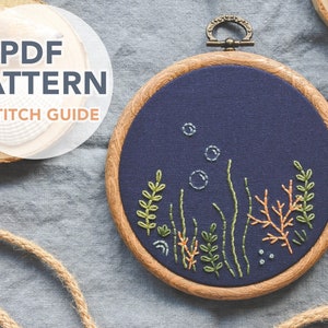 Coral Reef Hand Embroidery Pattern with Stitch Guide PDF Download DIY Embroidery Design for Beginners, Coastal Decor, Nursery Decor image 1