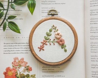 Hand Embroidered Peach Floral Letter 'A' Hoop Art | Mothers Day Gift, Hand Embroidery, Home Decor, Nursery Decor, Floral Design