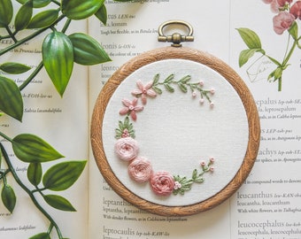 Hand Embroidered Pink Floral Letter 'C' Hoop Art | Valentine's Day Gift, Mother’s Day Gift, Hand Embroidery Art, Nursery Decor, Home Decor