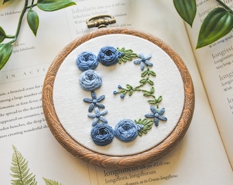 Hand Embroidered Blue Floral Letter 'B' Hoop Art | Valentines Day Gift, Mothers Day Gift, Blue Nursery Decor, Botanical Wall Art, Home Decor