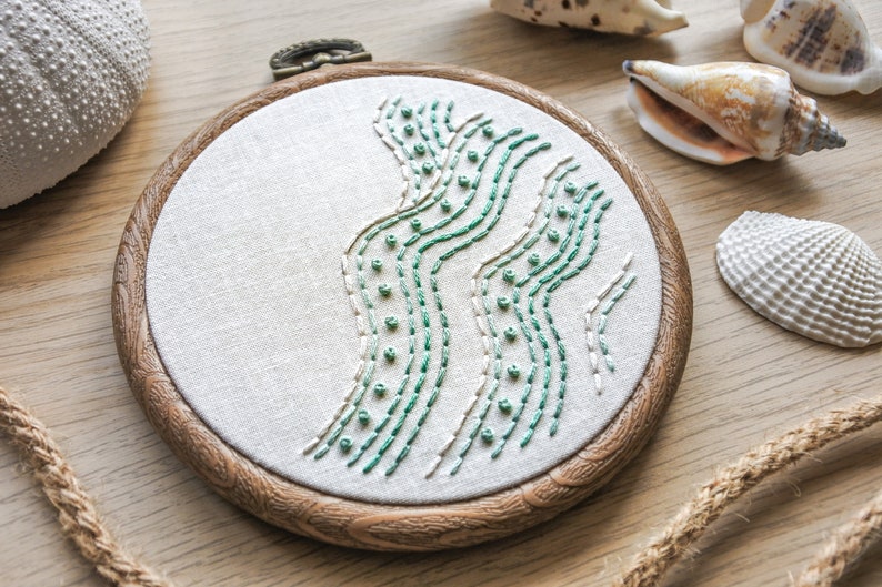 Beach Wave Embroidery PDF Pattern with Step-by-Step Stitch Guide DIY Hand Embroidery Hoop Art for Beginners image 8