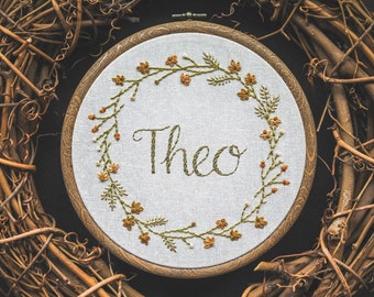 Personalised Name Embroidery Hoop Art - Autumn/Fall Wreath Design | Custom Name Gift, Boho Nursery Decor, Neutral Wall Art, Seasonal Wreath