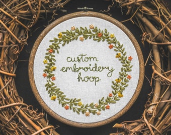 Custom Personalised Embroidery Hoop - Summer Wreath Design | Personalised Name Gift, Summer Themed Art, Floral Wreath Embroidery