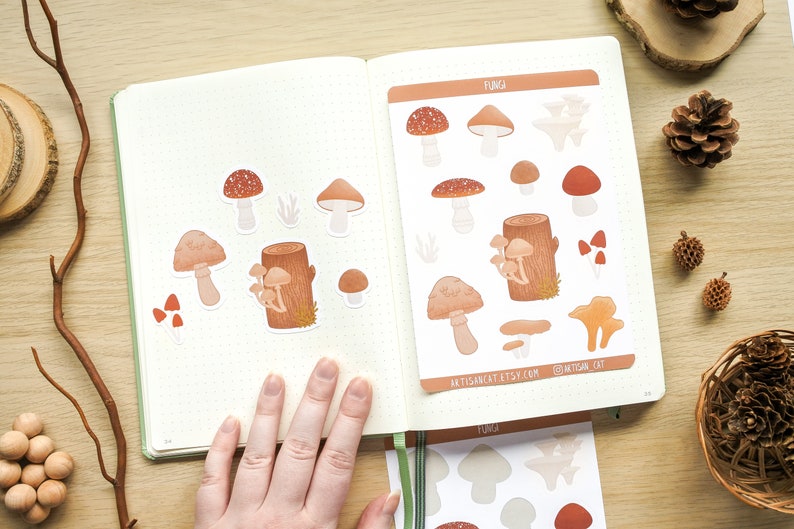 Fungi Mushroom Sticker Sheet Aesthetic Whimsical Cottagecore Art, Forestcore Nature Themed Stickers for Journals / Planners / Scrapbooks image 10