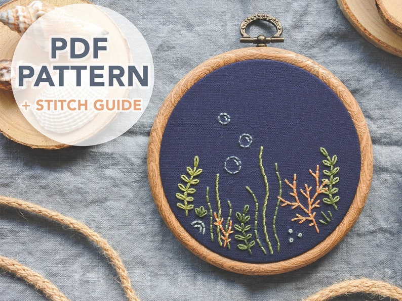 Coral Reef Hand Embroidery Pattern with Stitch Guide PDF Download DIY Embroidery Design for Beginners, Coastal Decor, Nursery Decor image 1