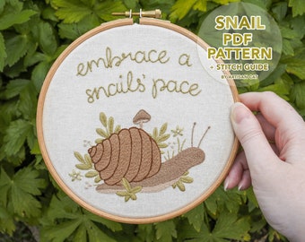 Snail Hand Embroidery Pattern with Stitch Guide (PDF Download) - DIY Embroidery Art for Beginners, Slow Living, Mindful Crafting