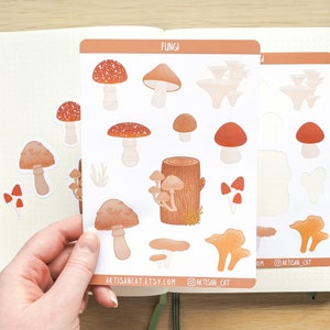 Fungi Mushroom Sticker Sheet Aesthetic Whimsical Cottagecore Art, Forestcore Nature Themed Stickers for Journals / Planners / Scrapbooks image 8