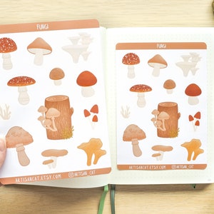 Fungi Mushroom Sticker Sheet Aesthetic Whimsical Cottagecore Art, Forestcore Nature Themed Stickers for Journals / Planners / Scrapbooks image 6