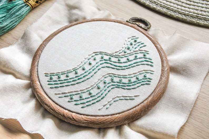 Beach Wave Embroidery PDF Pattern with Step-by-Step Stitch Guide DIY Hand Embroidery Hoop Art for Beginners image 3